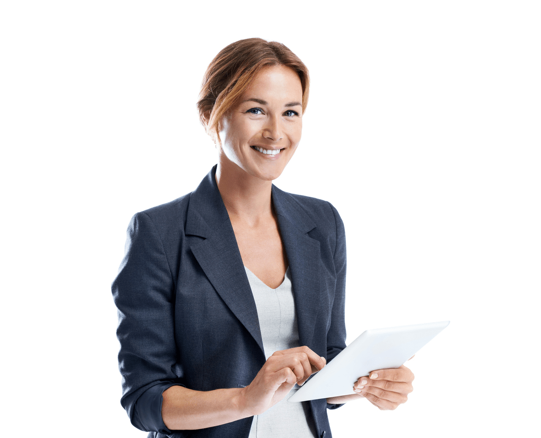 Smiling woman holding a tablet