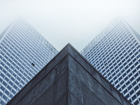 Image of skyscrapers from the ground looking up